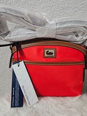 Dooney & Bourke Red Crossbody with Brown Trim and Gold Accent